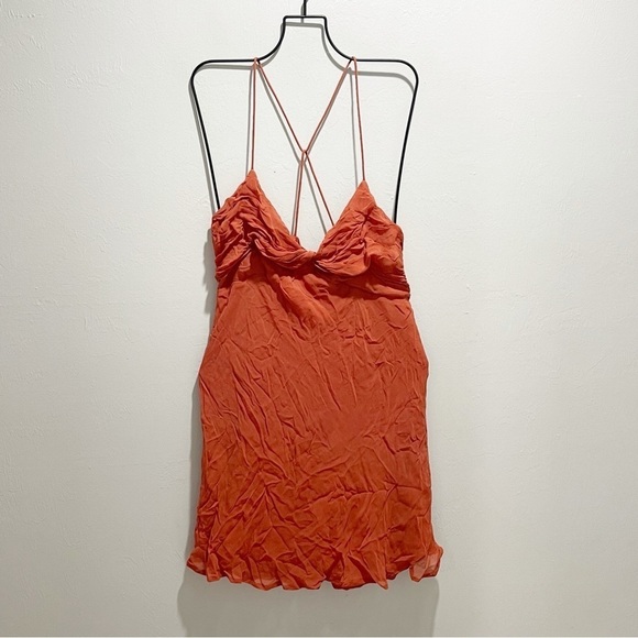 BY ANTHROPOLOGIE Women’s Terra Cotta TWIST FRONT SLIP DRESS Fully Lined Size 14 - Picture 2 of 7